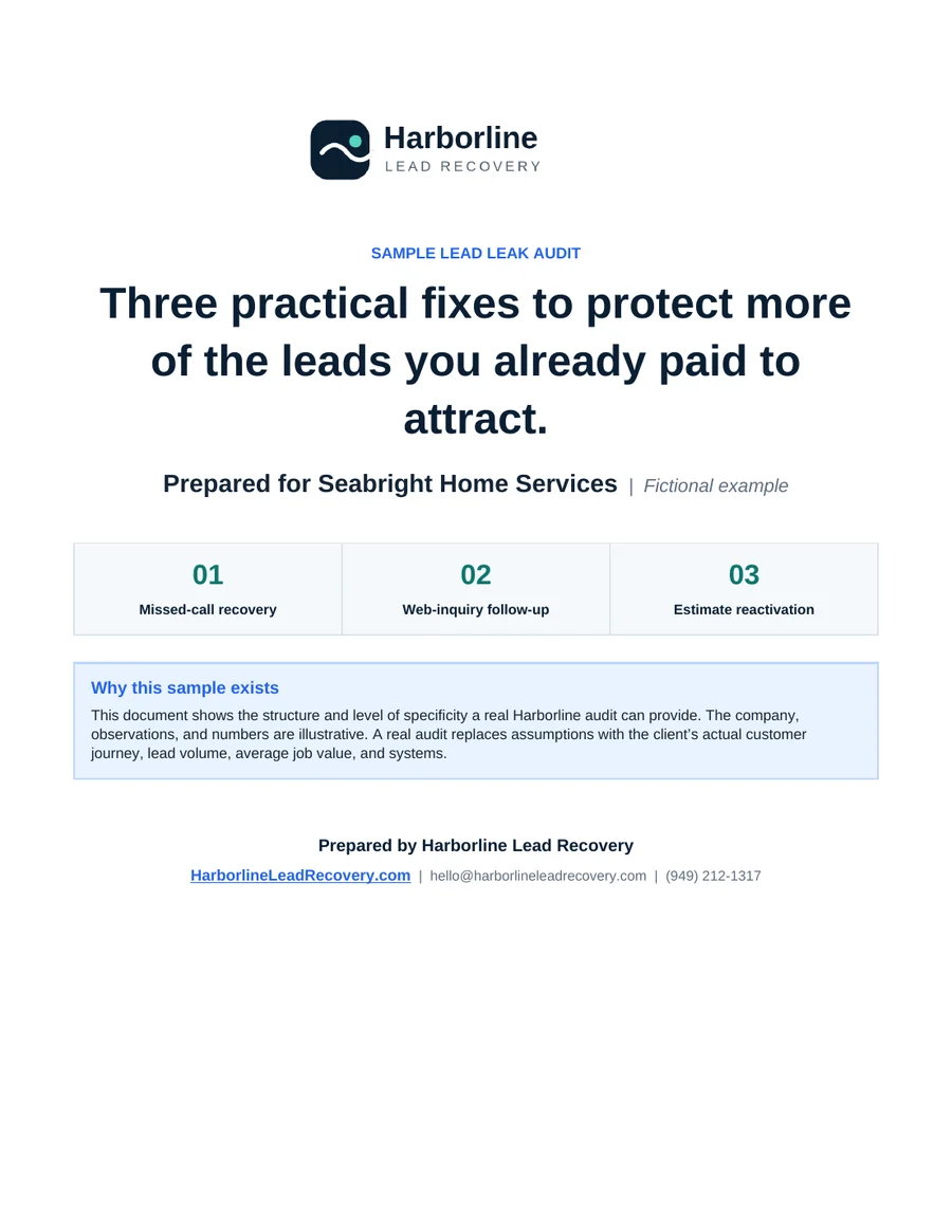 Cover of Harborline's sample Lead Leak Audit